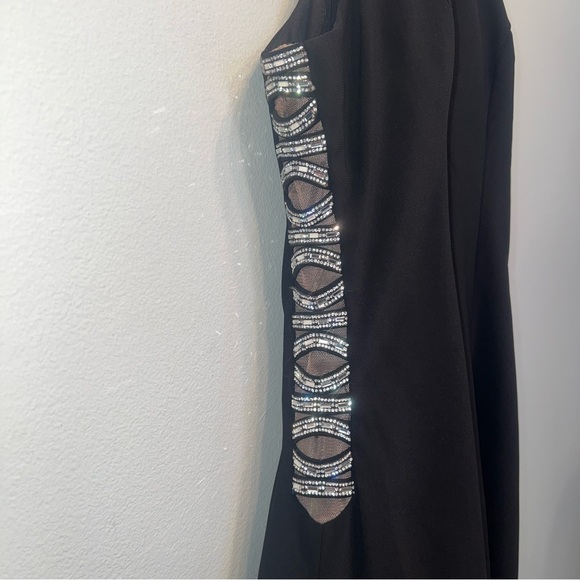 NWTS Avery G Black Cocktail Lined Dress Side Cutouts w Rhinestones & Mesh Size 8 - Picture 2 of 13